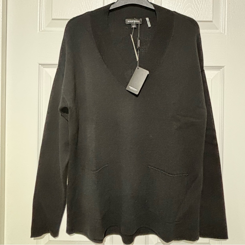 NWT REPEAT  V- Neck  Black Sweater  Size M